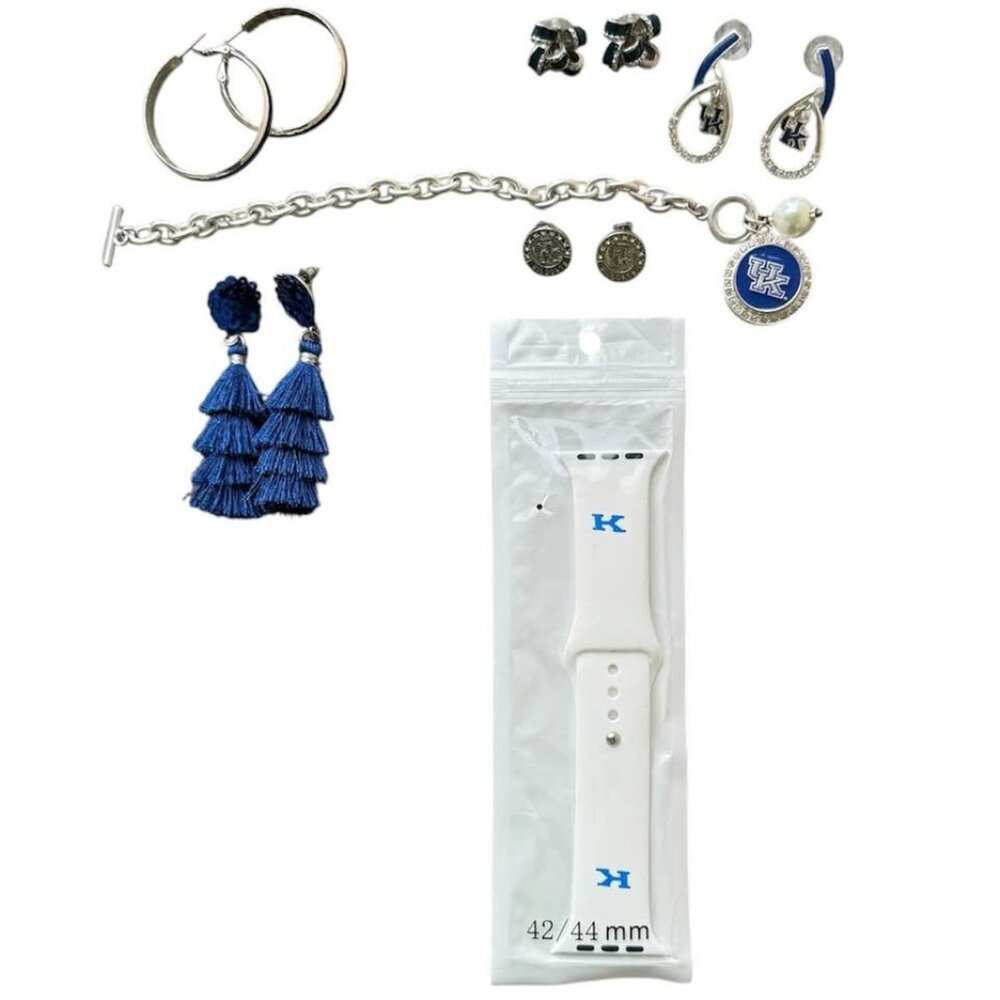 University of Kentucky Jewelry Apple Watch Strap Bundle UK Wildcats Blue Silver